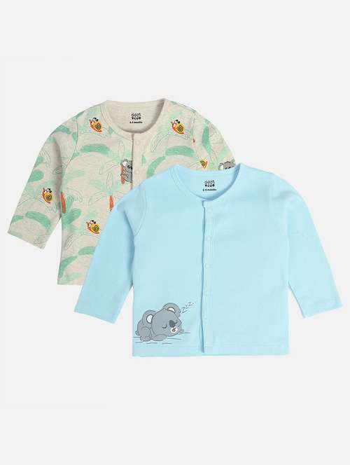 infant pack of 2 printed long sleeve front-open t-shirt - 22093508 - Very Small Image - 1