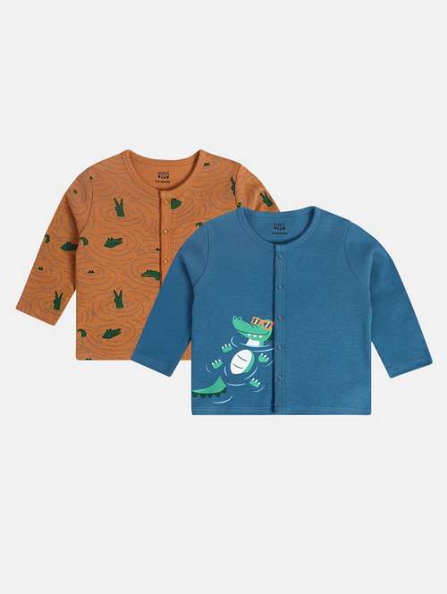 infant pack of 2 printed long sleeve front-open t-shirt - 22093509 - Very Small Image - 1