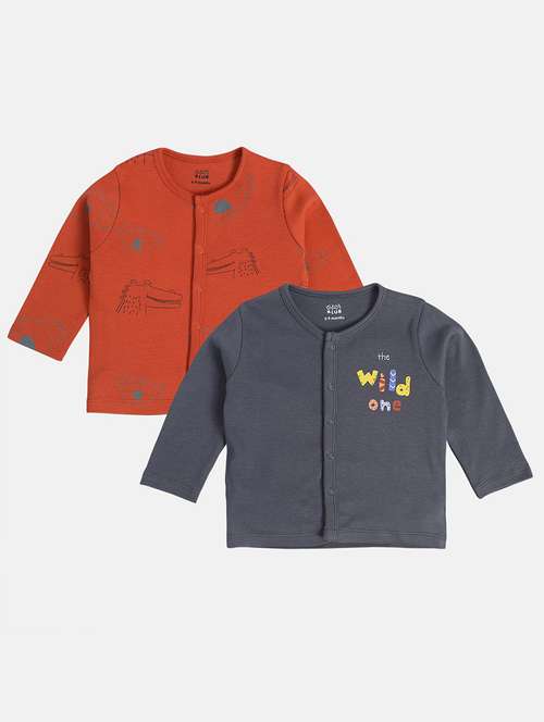 infant pack of 2 printed long sleeve front-open t-shirt - 22093510 - Very Small Image - 1