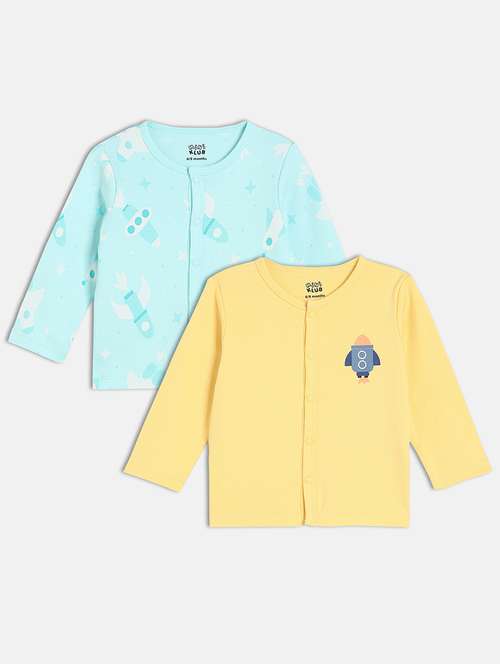 infant pack of 2 printed long sleeve front-open t-shirt - 22093553 - Very Small Image - 1
