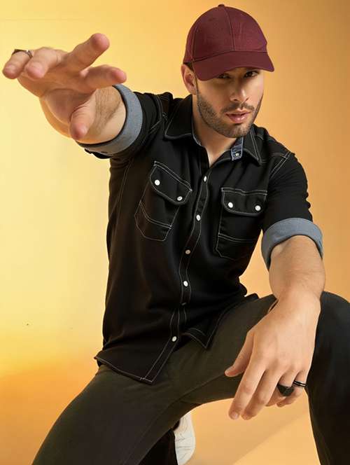 men solid long sleeve regular fit denim casual shirt - 22094501 - Very Small Image - 1