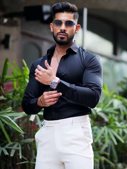 men solid long sleeve slim fit casual shirt - 22094515 - Very Small Image - 1