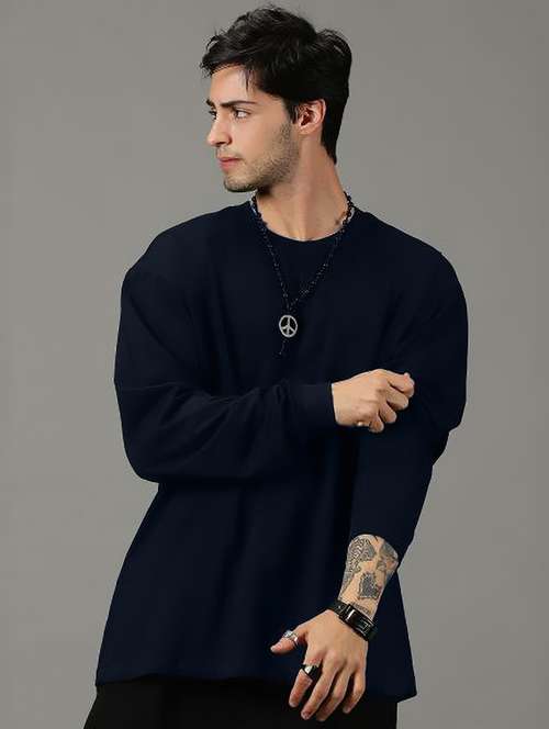 men solid long sleeve oversized t-shirt - 22101430 - Very Small Image - 1
