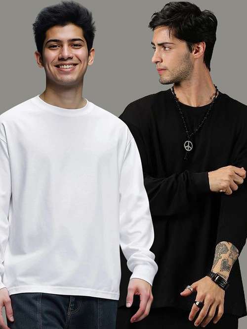 men pack of 2 solid long sleeve oversized t-shirt - 22101461 - Very Small Image - 1