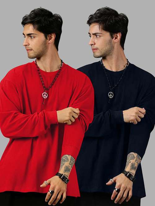 men pack of 2 solid long sleeve oversized t-shirt - 22101462 - Very Small Image - 1