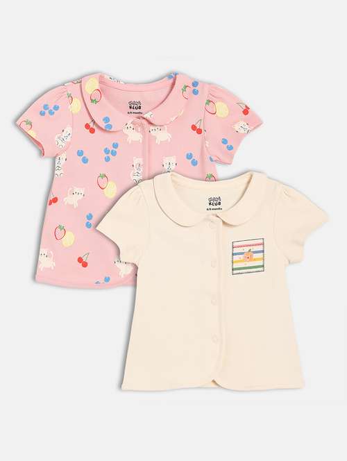 girls pack of 2 printed round neck top - 22108472 - Very Small Image - 1