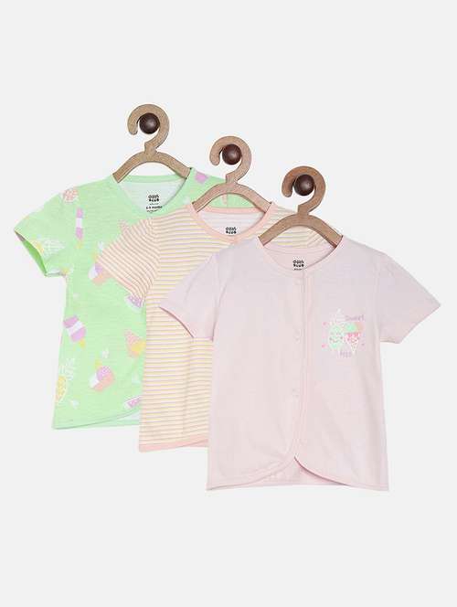 girls pack of 3 printed round neck top - 22108483 - Very Small Image - 1