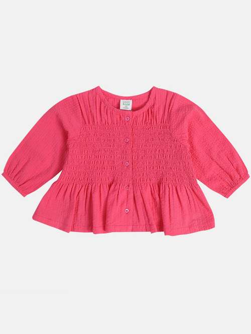 girls solid smocked round neck top - 22108526 - Very Small Image - 1