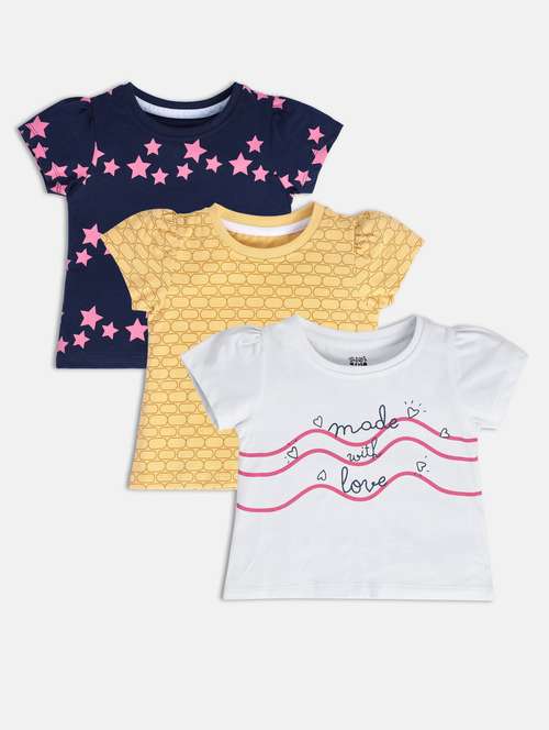 girls pack of 3 printed round neck tee - 22109202 - Very Small Image - 1