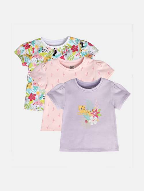 girls pack of 3 printed round neck tee - 22109230 - Very Small Image - 1