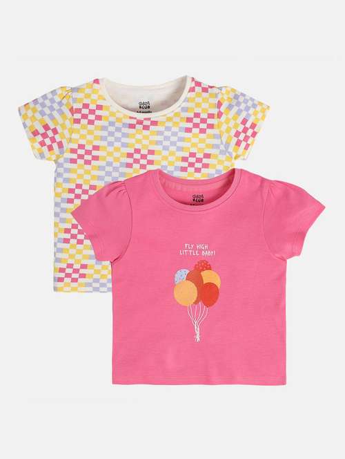 girls pack of 2 printed round neck tee - 22109252 - Very Small Image - 1