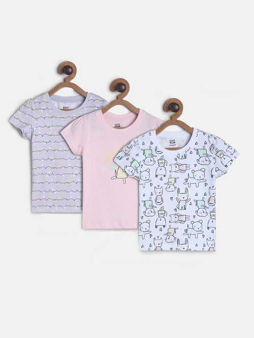 girls pack of 3 printed round neck tee - 22109334 - Very Small Image - 1