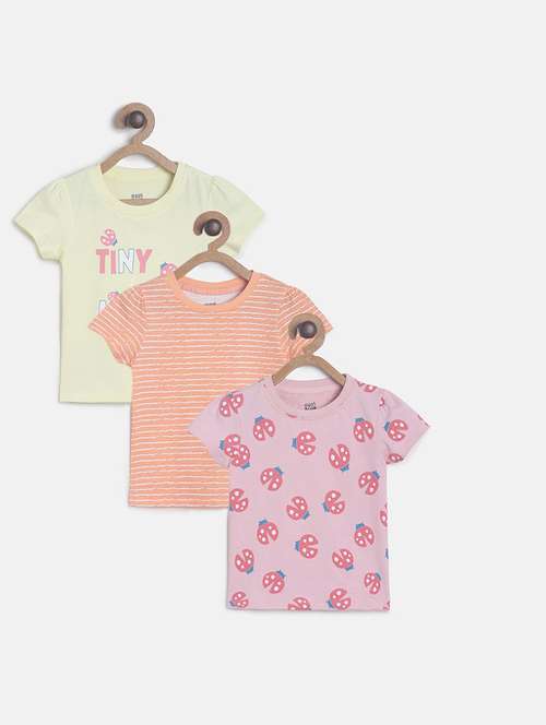 girls pack of 3 printed round neck tee - 22109337 - Very Small Image - 1