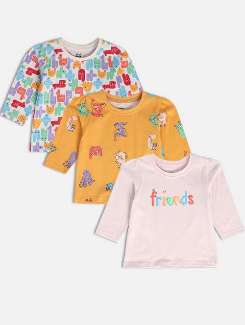 girls pack of 3 printed round neck tee - 22109360 - Very Small Image - 1