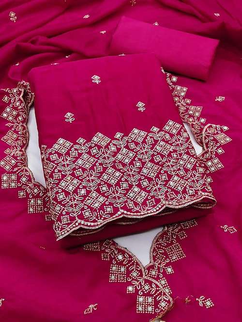 women solid with work unstitched suit set - 22141240 - Very Small Image - 1