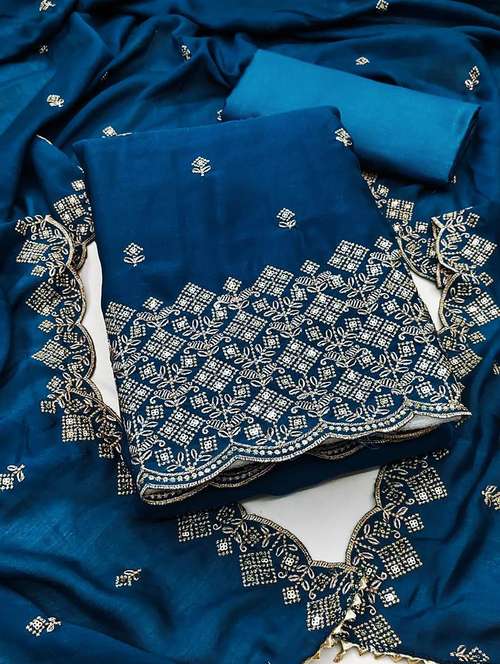 women solid with work unstitched suit set - 22141242 - Very Small Image - 1