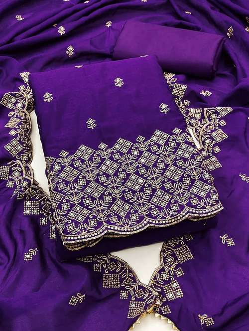 women solid with work unstitched suit set - 22141243 - Very Small Image - 1