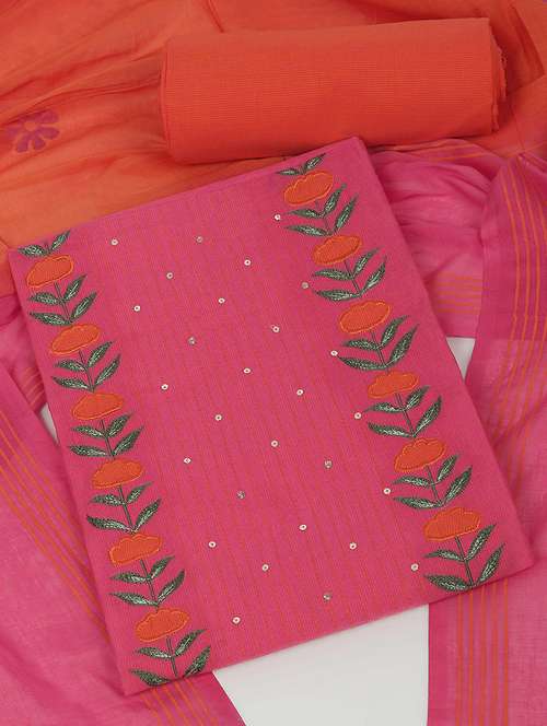 women solid with work unstitched suit set - 22142477 - Very Small Image - 1