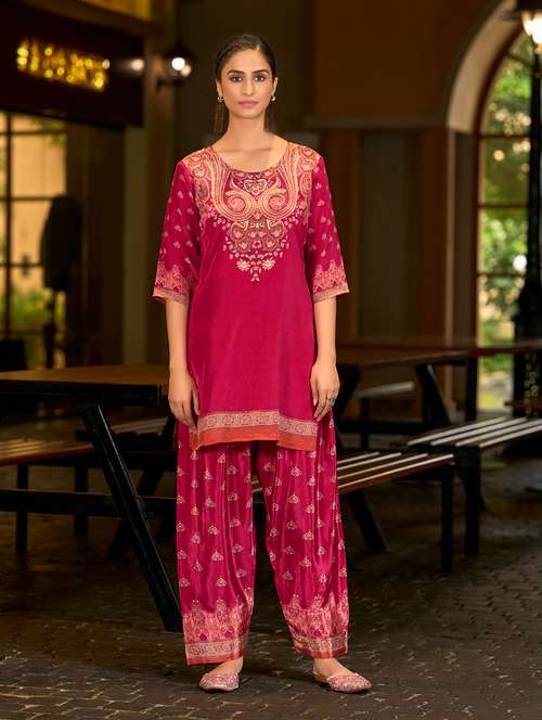 women printed three quarter sleeve co-ord set - 22142877 - Very Small Image - 1