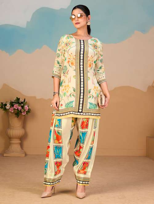 women printed three quarter sleeve co-ord set - 22142894 - Very Small Image - 1