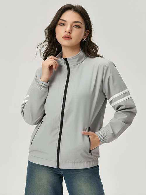 women solid stand collar long sleeve jacket - 22143719 - Very Small Image - 1