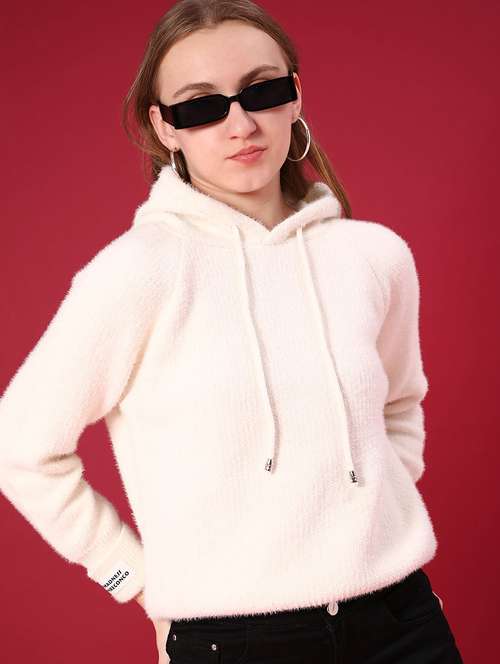 women solid long sleeve hooded sweatshirt - 22158386 - Very Small Image - 1