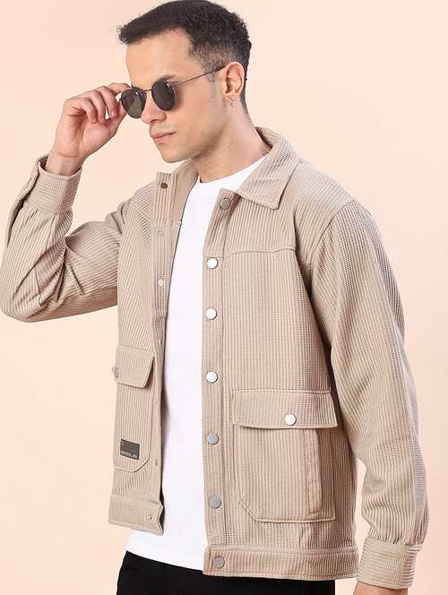 men solid long sleeve regualr fit shacket - 22162244 - Very Small Image - 1