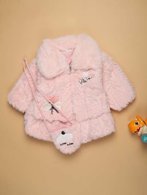 girls self deisgned long sleeve fur jacket with sling bag - 22170306 - Very Small Image - 1