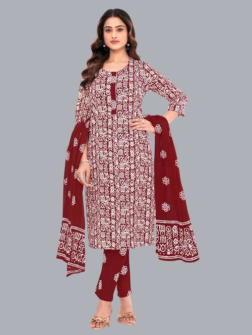 women batik printed three quarter sleeve kurta pant with dupatta set - 22173893 - Very Small Image - 1