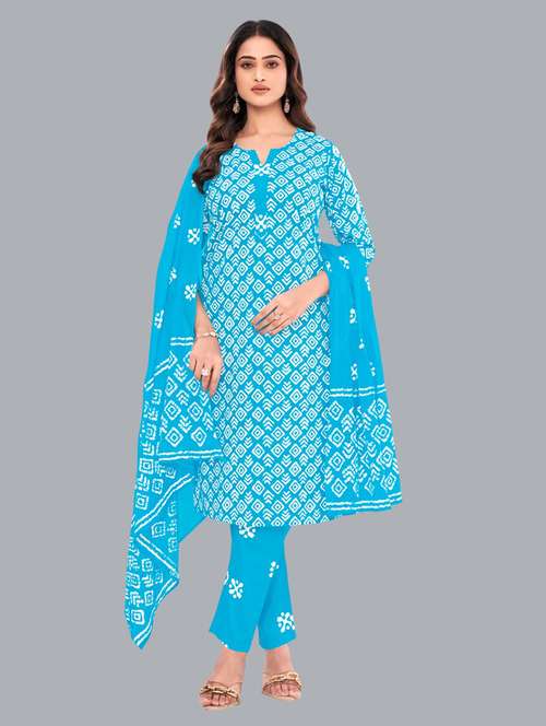 women batik printed three quarter sleeve kurta pant with dupatta set - 22173906 - Very Small Image - 1