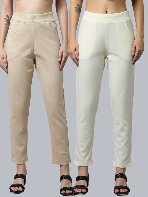 women pack of 2 solid mid rise pants - 22173923 - Very Small Image - 1