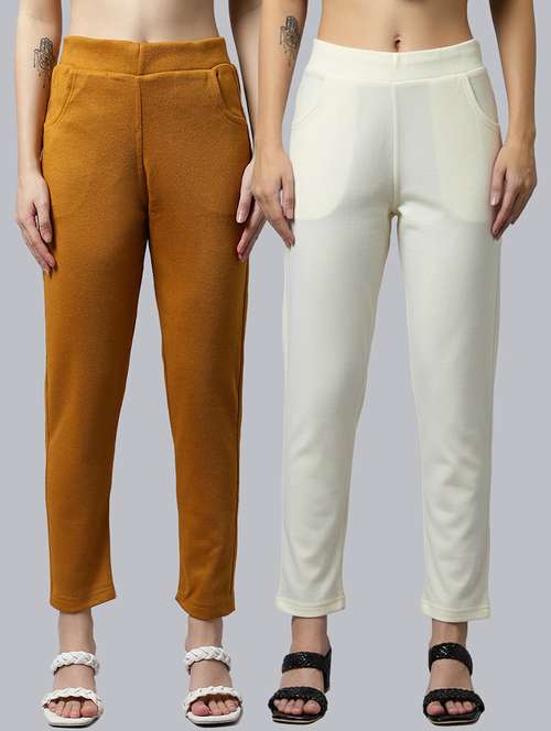 women pack of 2 solid mid rise pants - 22173939 - Very Small Image - 1