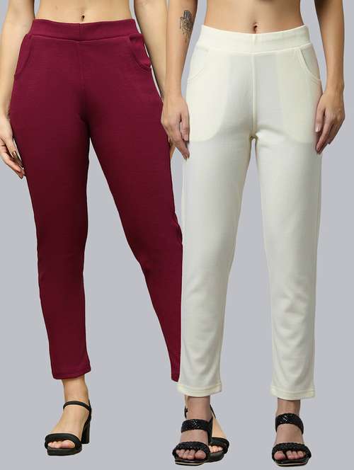 women pack of 2 solid mid rise pants - 22173952 - Very Small Image - 1