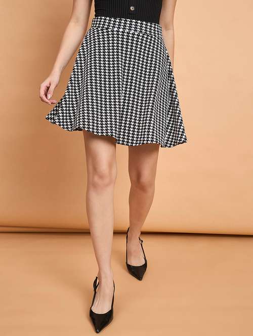 women houndstooth high rise flared skirt - 22178960 - Very Small Image - 1