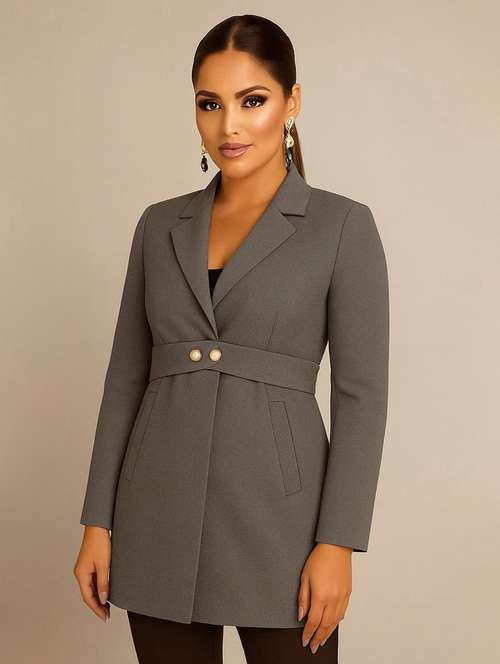 women solid lapel collar long sleeve overcoat  - 22180225 - Very Small Image - 1