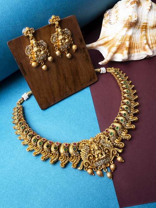 women gold plated necklace and earring set - 22181301 - Very Small Image - 1