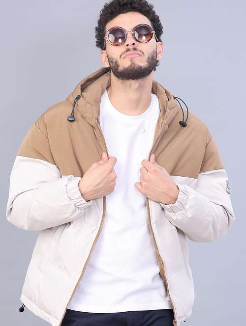 men color blocked long sleeve hooded puffer jacket - 22181419 - Very Small Image - 1