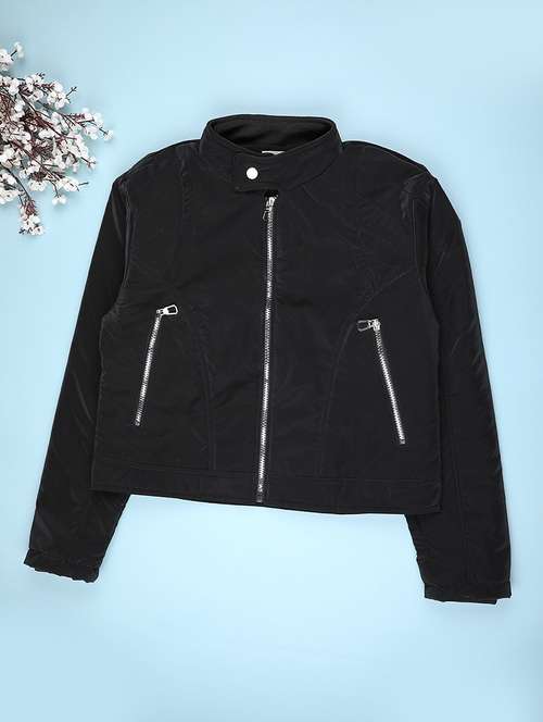 girls solid long sleeve biker jacket - 22181512 - Very Small Image - 1