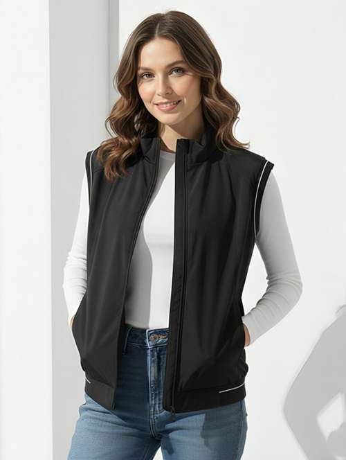 women solid sleeveless bomber jacket - 22183589 - Very Small Image - 1
