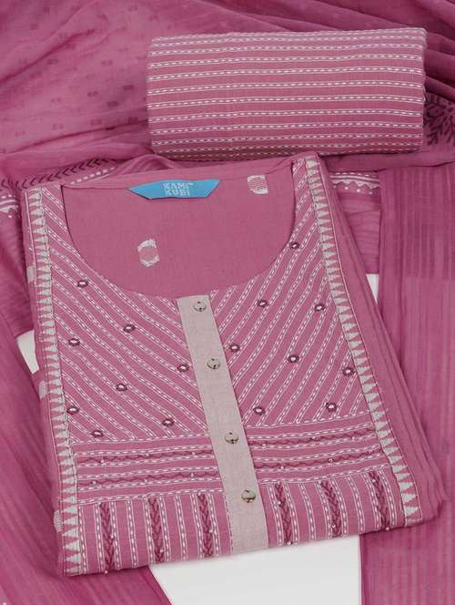 women solid with work embroidered unstitched suit set - 22187274 - Very Small Image - 1