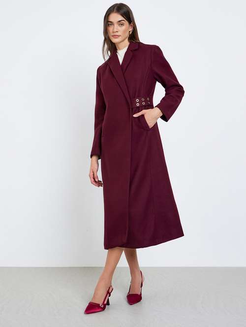 women solid long sleeve trench coat - 22219972 - Very Small Image - 1