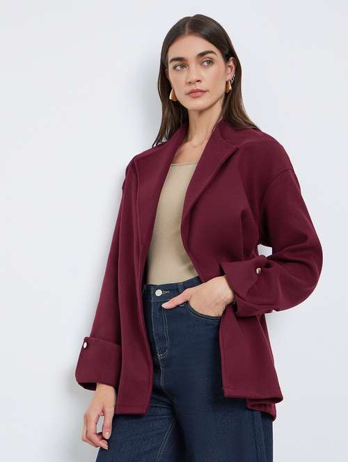 women solid long sleeve regular coat - 22220013 - Very Small Image - 1