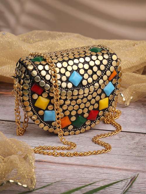 embellished gold metal box clutch - 22220152 - Very Small Image - 1