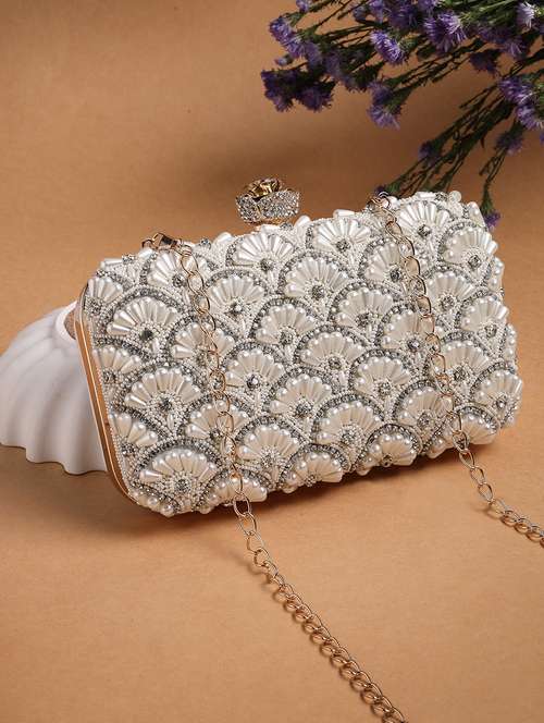 off white embellished clutch with detachable strap - 22220155 - Very Small Image - 1