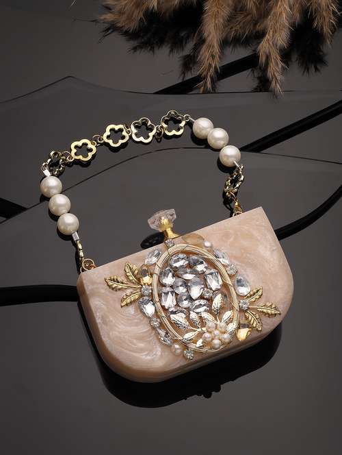 embellished beige synthetic clutch with strap - 22220165 - Very Small Image - 1