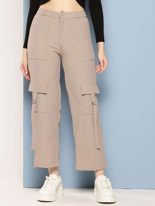 women solid mid rise regular fit cargo - 22224854 - Very Small Image - 1