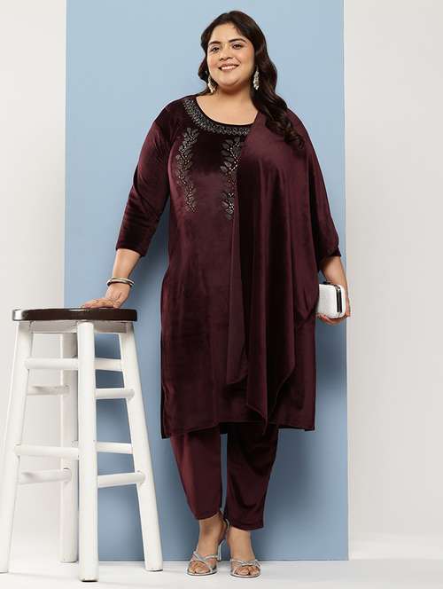 women plus size embellished three quarter sleeve kurta pant with dupatta set - 22224880 - Very Small Image - 1