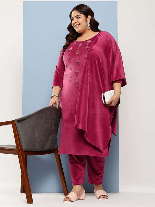 women plus size embellished three quarter sleeve kurta pant with dupatta set - 22224886 - Very Small Image - 1
