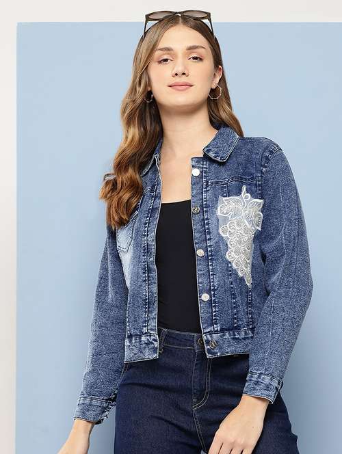women solid with work long sleeve denim jacket - 22224924 - Very Small Image - 1