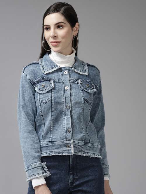 women solid with work long sleeve denim jacket - 22224952 - Very Small Image - 1